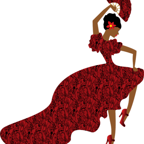llustration of a flamenco dancer promoting the Flamenco performance at the Three Arts Club of Homeland
